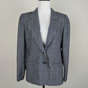 Pendleton Blazer Jacket Plaid Mini Check Virgin Wool Blue White Academia Vintage